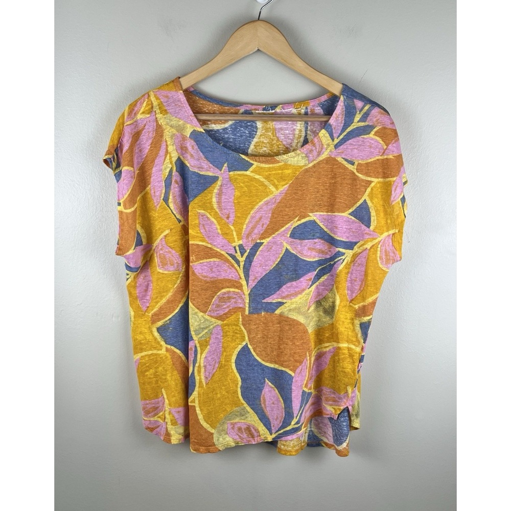 C & C California 100% Linen Tee Short Sleeve Round Neck Floral Sz Lg?